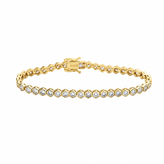 Suzy Levian Cubic Zirconia Yellow Sterling Silver Bezel Hexagon Set 7 inch Tennis Bracelet