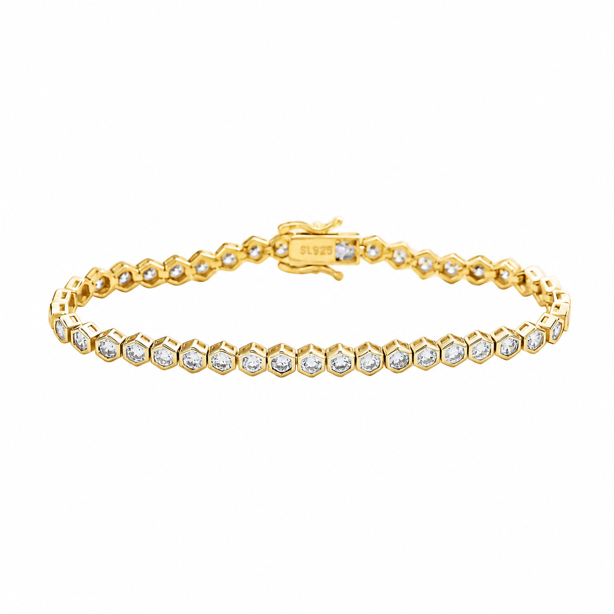 Suzy Levian Cubic Zirconia Yellow Sterling Silver Bezel Hexagon Set 7 inch Tennis Bracelet
