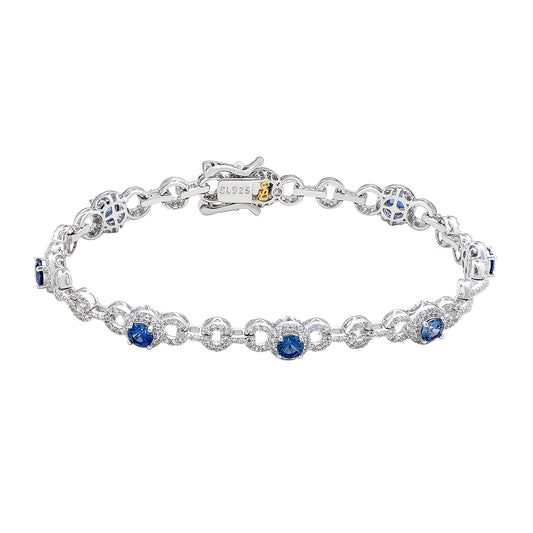 Suzy Levian Sterling Silver Blue Sapphire and Diamond Accent Tennis Bracelet