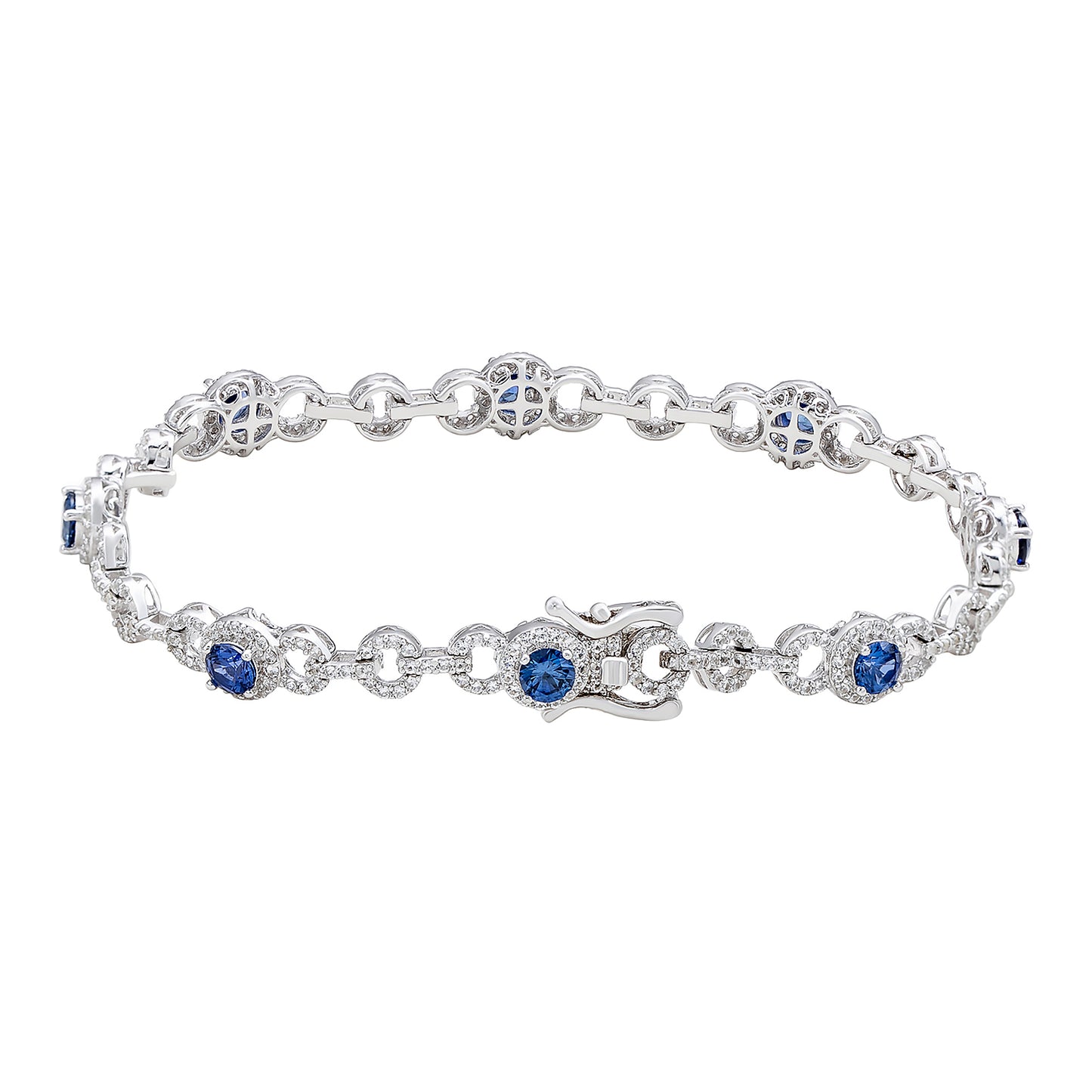 Suzy Levian Sterling Silver Blue Sapphire and Diamond Accent Tennis Bracelet