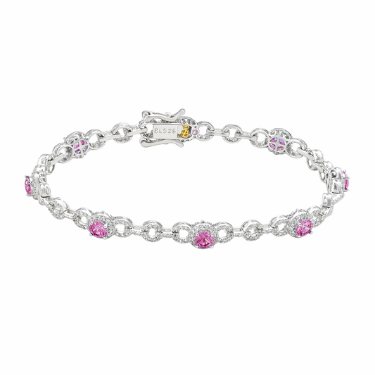 Suzy Levian Sterling Silver Pink Sapphire and Diamond Accent Tennis Bracelet