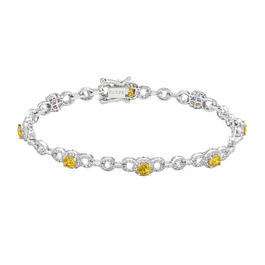 Suzy Levian Sterling Silver Yellow Sapphire and Diamond Accent Tennis Bracelet