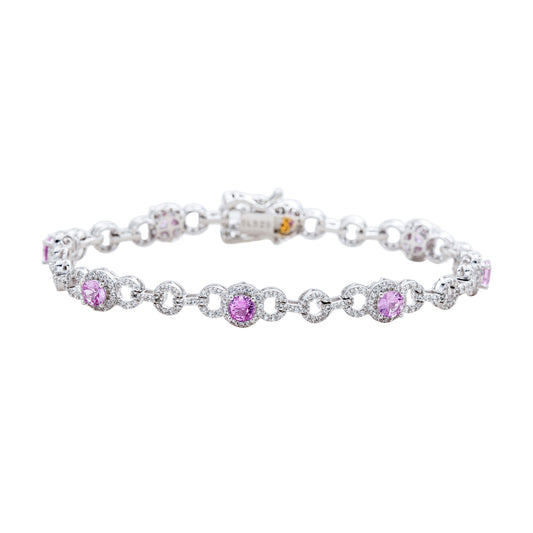 Suzy Levian Sterling Silver Pink Sapphire and Diamond Accent Tennis Bracelet