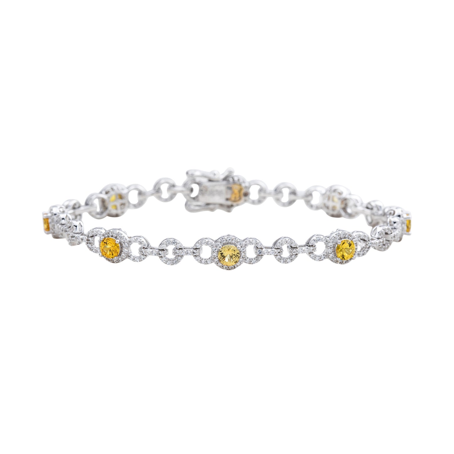 Suzy Levian Sterling Silver Yellow Sapphire and Diamond Accent Tennis Bracelet