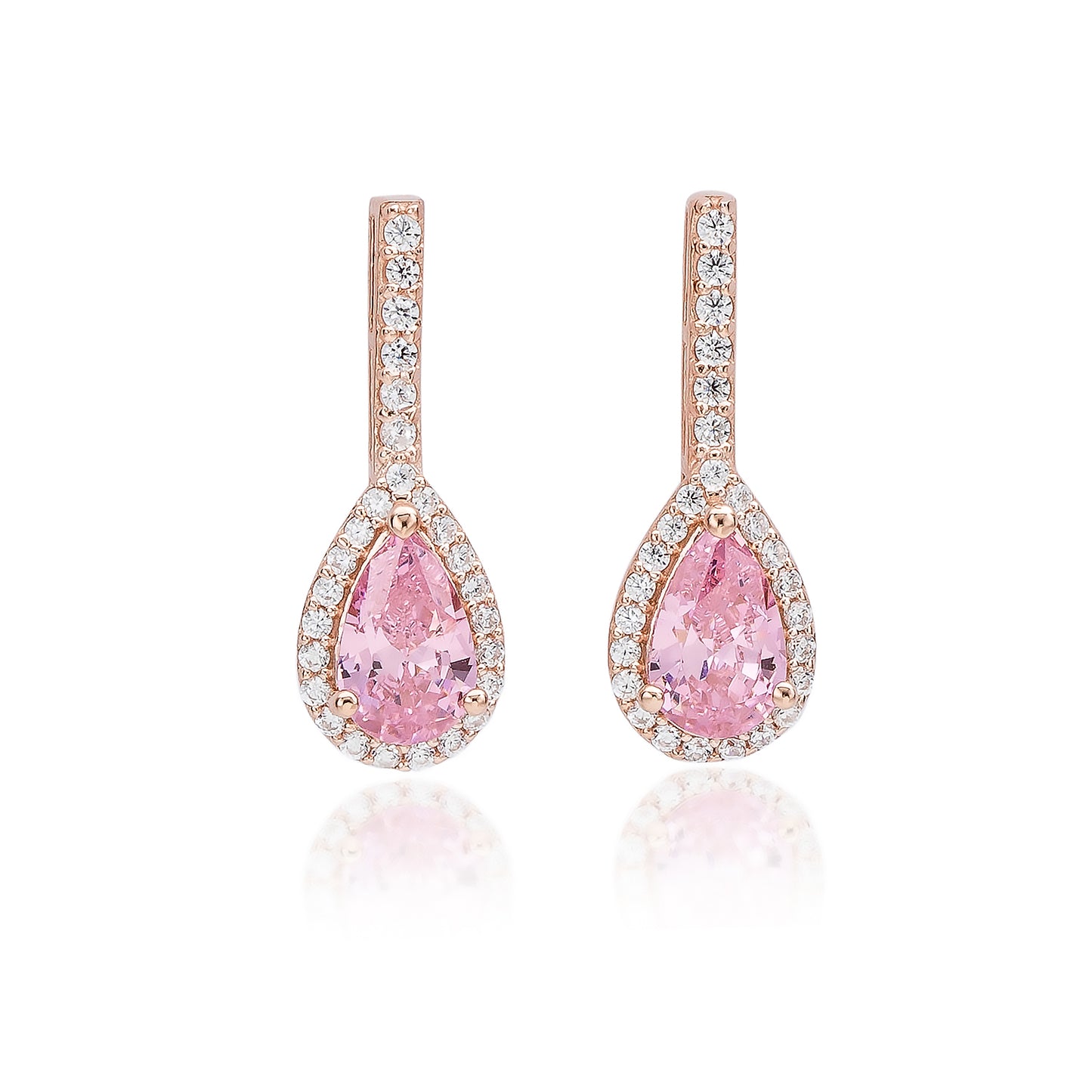 Suzy Levian Rose Sterling Silver Pear Shape Morganite Cubic Zirconia Drop Earrings