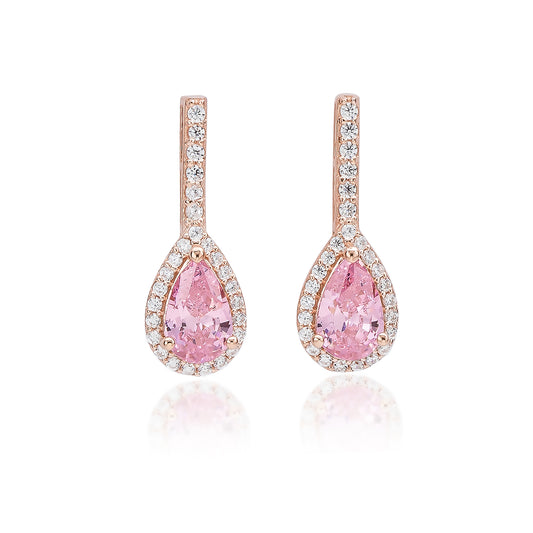 Suzy Levian Rose Sterling Silver Pear Shape Morganite Cubic Zirconia Drop Earrings