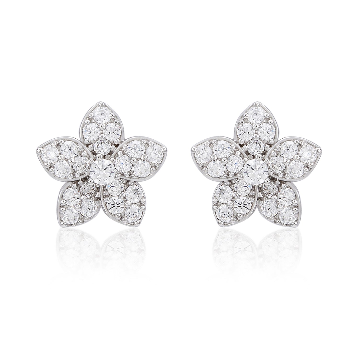 Suzy Levian Sterling Silver White Cubic Zirconia Flower Stud Earrings