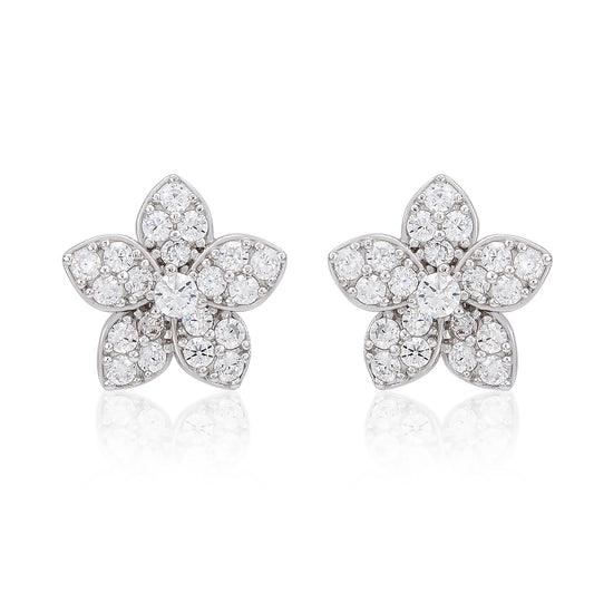 Suzy Levian Sterling Silver White Cubic Zirconia Flower Stud Earrings