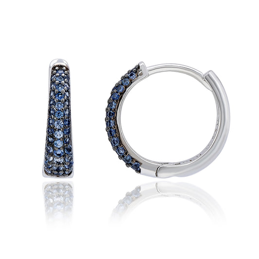 Suzy Levian Sterling Silver Pave Blue Sapphire Petite Huggie Hoop Earrings