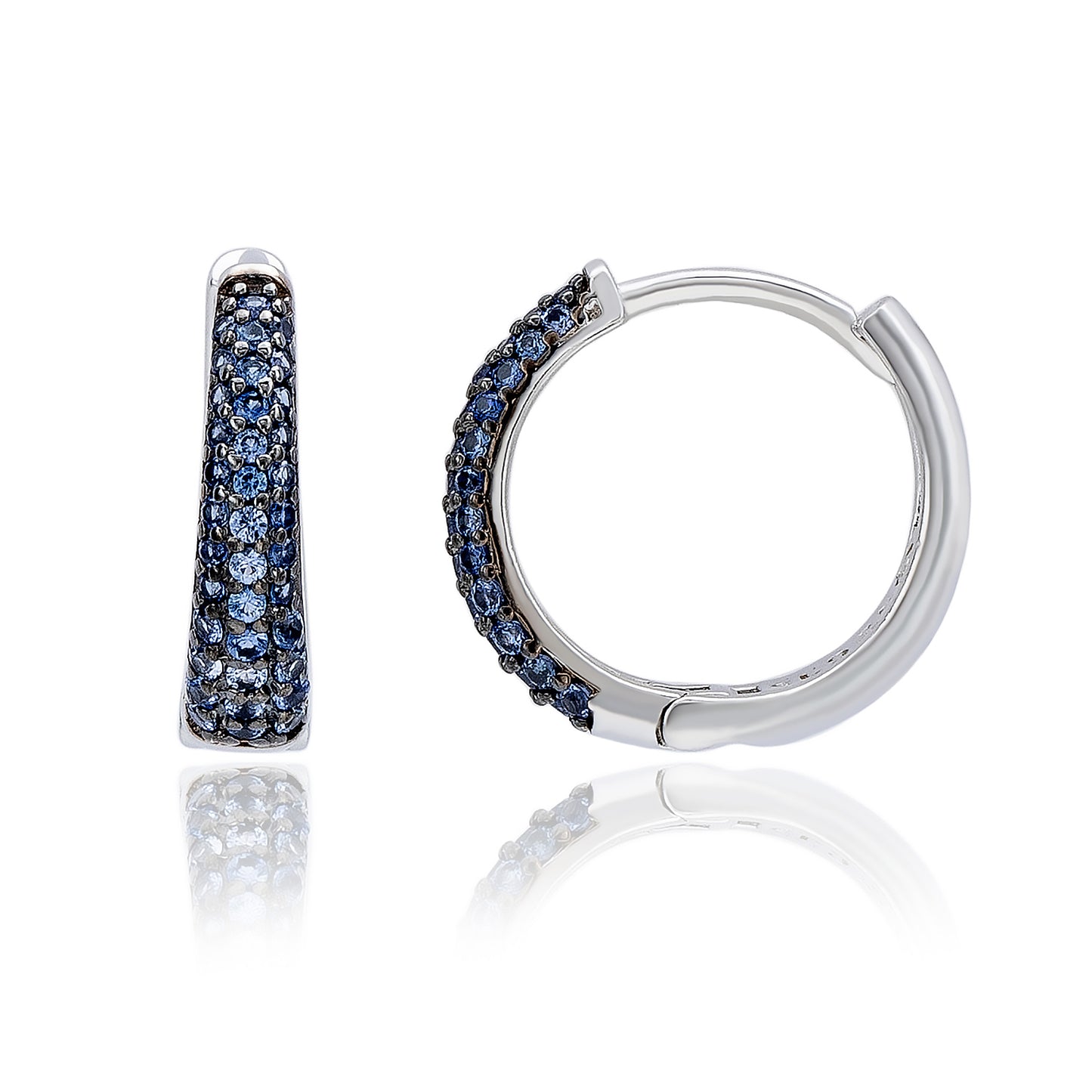 Suzy Levian Sterling Silver Pave Blue Sapphire Petite Huggie Hoop Earrings