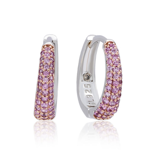 Suzy Levian Sterling Silver Pave Pink Sapphire Petite Huggie Hoop Earrings