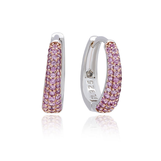 Suzy Levian Sterling Silver Pave Pink Sapphire Petite Huggie Hoop Earrings