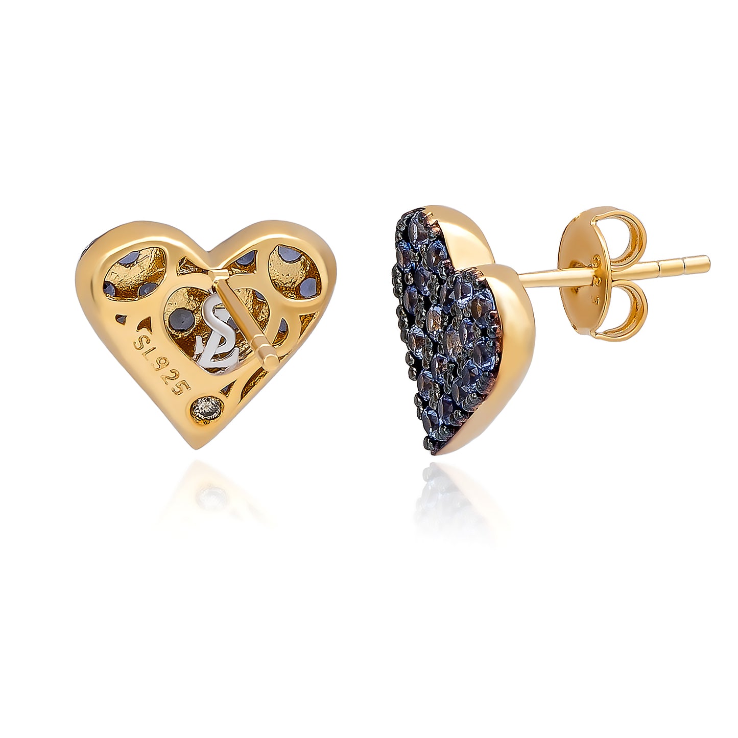 Suzy Levian Yellow Sterling Silver Blue Cubic Zirconia Heart Earrings