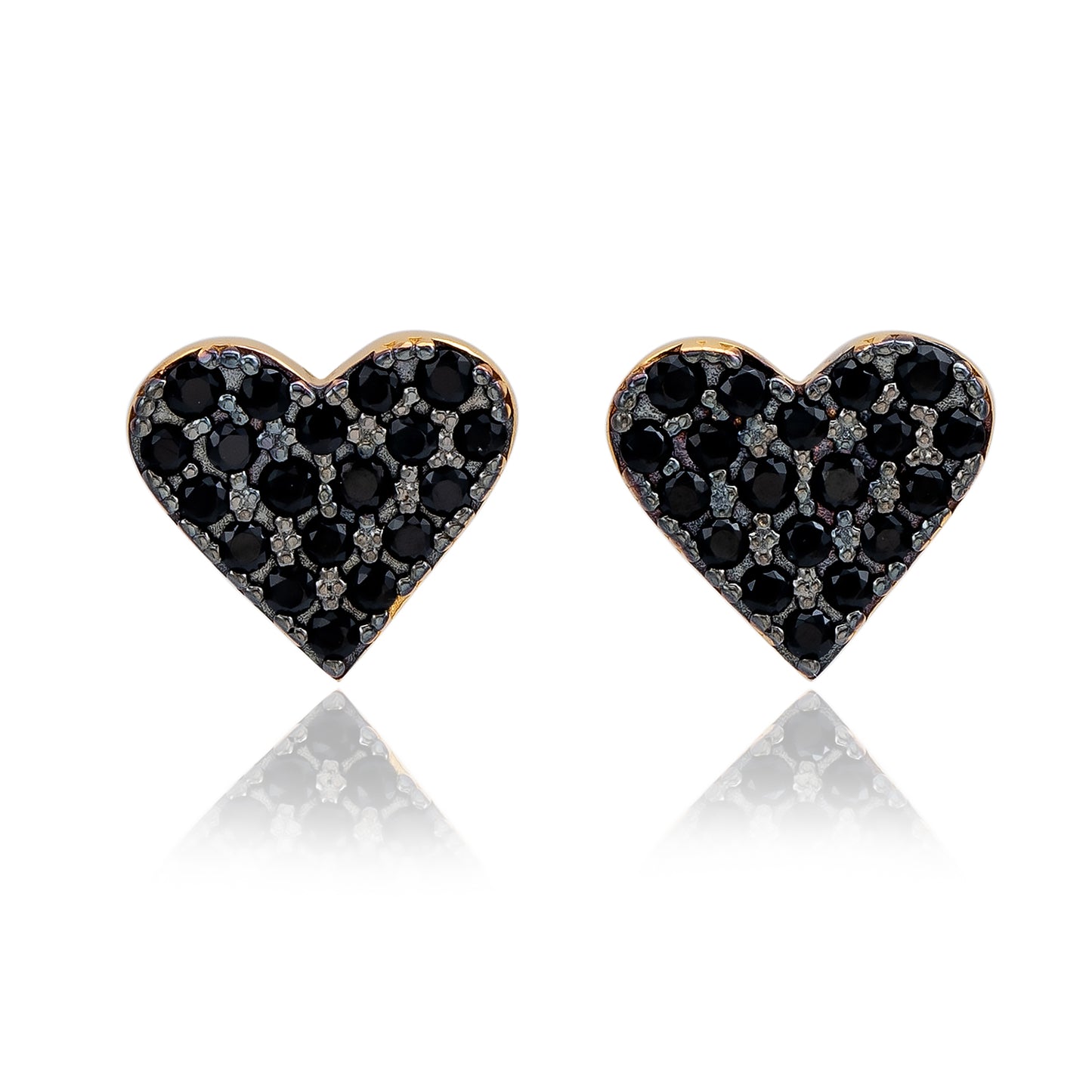 Suzy Levian Yellow Sterling Silver Black Cubic Zirconia Heart Earrings