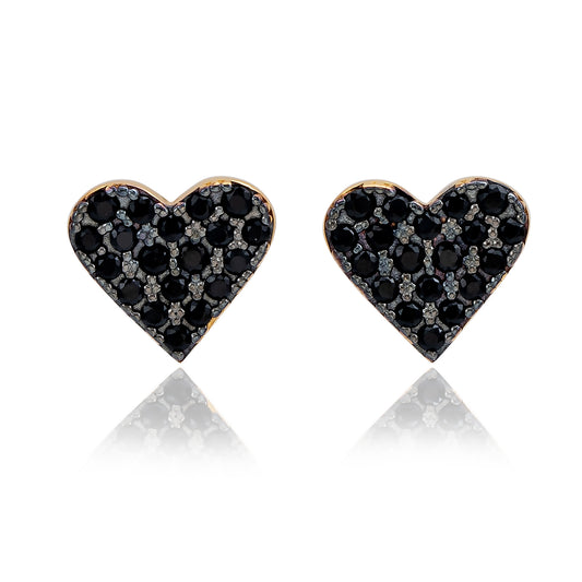 Suzy Levian Yellow Sterling Silver Black Cubic Zirconia Heart Earrings