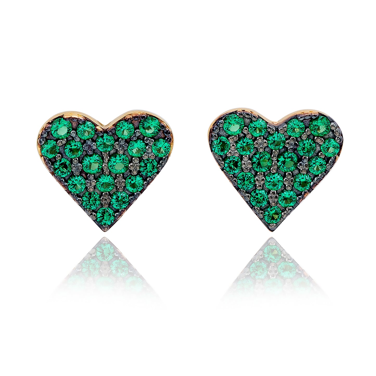Suzy Levian Yellow Sterling Silver Green Cubic Zirconia Heart Earrings