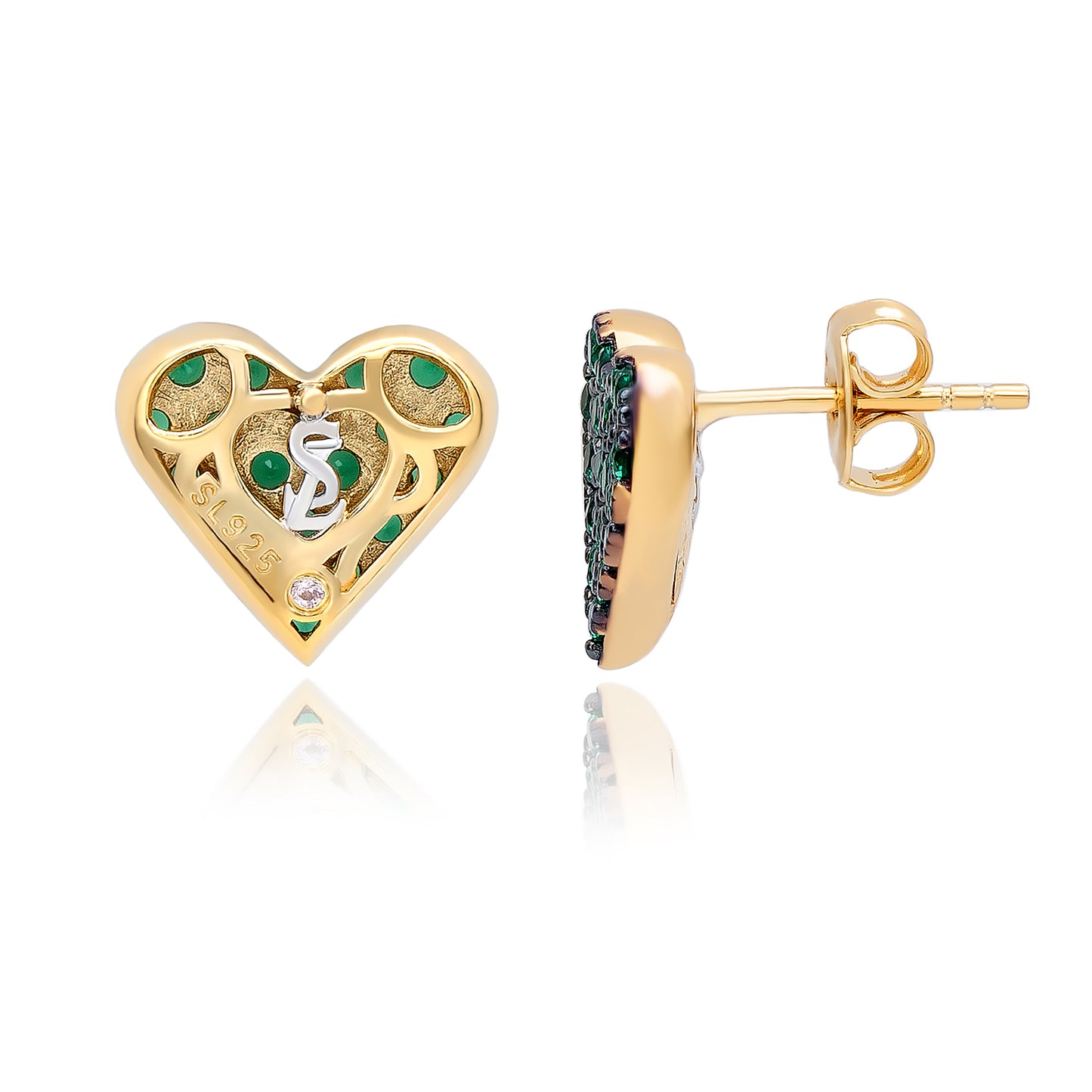 Suzy Levian Yellow Sterling Silver Green Cubic Zirconia Heart Earrings