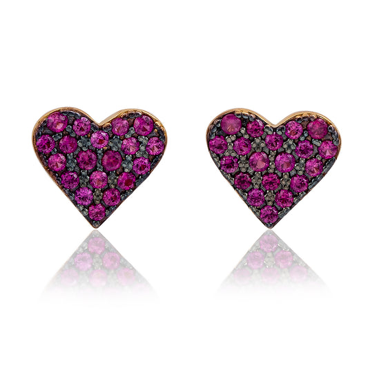 Suzy Levian Yellow Sterling Silver Red Cubic Zirconia Heart Earrings