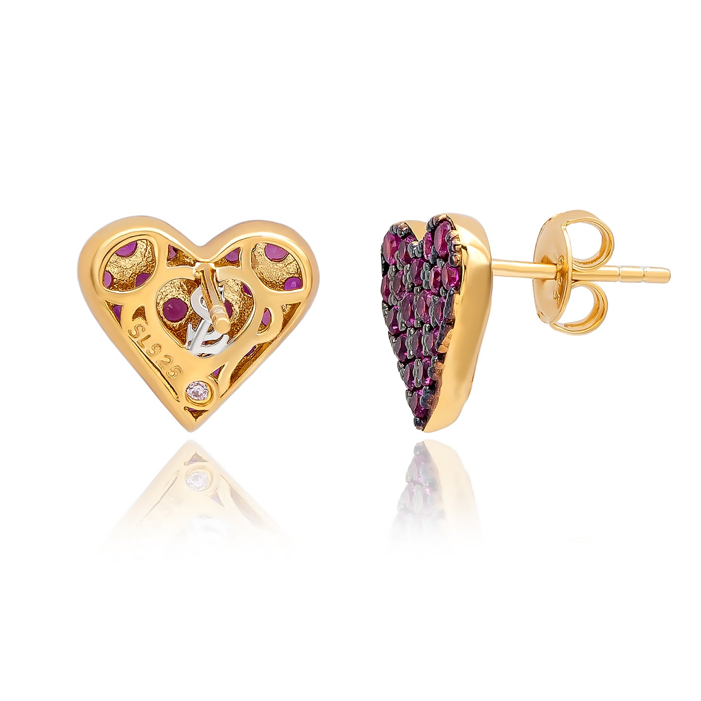 Suzy Levian Yellow Sterling Silver Red Cubic Zirconia Heart Earrings