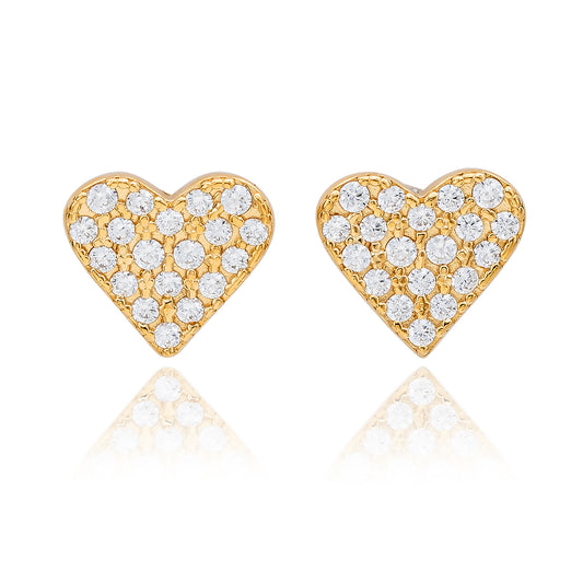 Suzy Levian Yellow Sterling Silver White Cubic Zirconia Heart Earrings