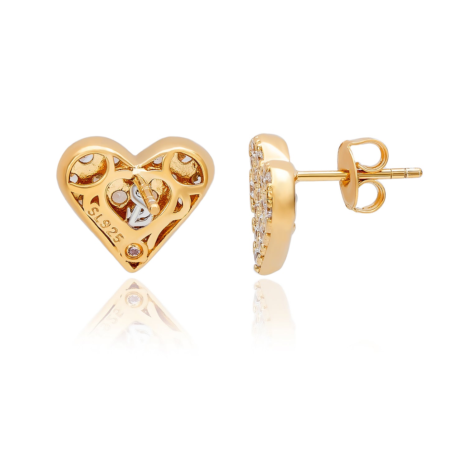 Suzy Levian Yellow Sterling Silver White Cubic Zirconia Heart Earrings
