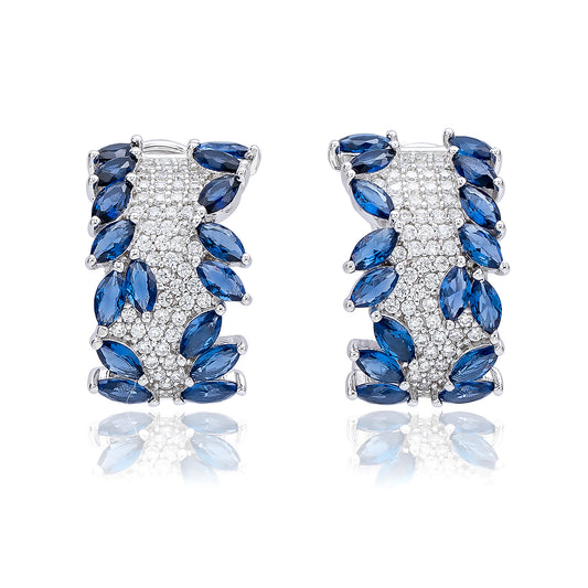 Suzy Levian Sterling Silver Blue White Cubic Zirconia Huggie Earrings