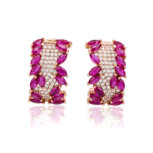 Suzy Levian Rose Sterling Silver Red White Cubic Zirconia Huggie Earrings