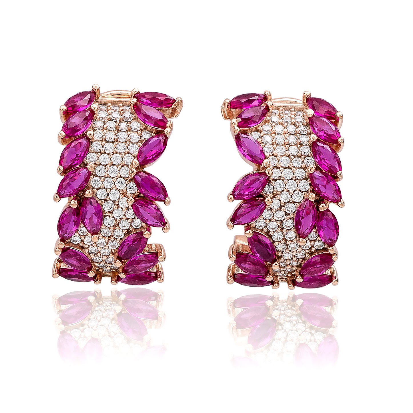 Suzy Levian Rose Sterling Silver Red White Cubic Zirconia Huggie Earrings