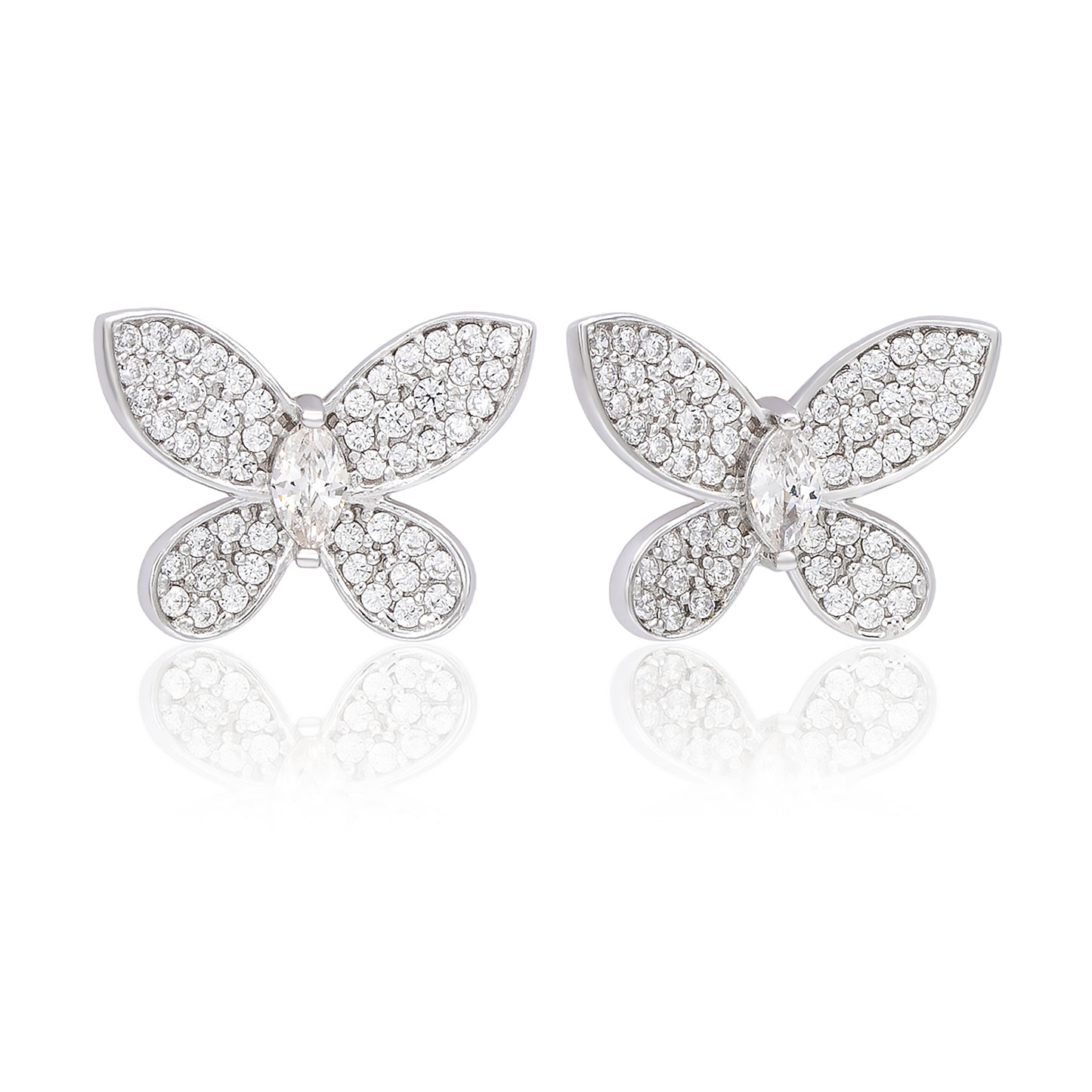 Suzy Levian Sterling Silver White Cubic Zirconia Pave Butterfly Earrings