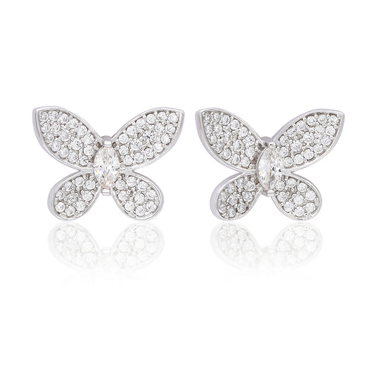 Suzy Levian Sterling Silver White Cubic Zirconia Pave Butterfly Earrings