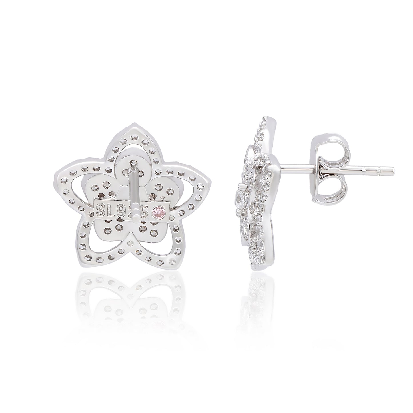 Suzy Levian Sterling Silver White Cubic Zirconia Pave Flower Stud Earrings