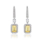 Suzy Levian Sterling Silver Emerald Cut Yellow CZ & White CZ Halo Drop Earrings