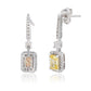 Suzy Levian Sterling Silver Emerald Cut Yellow CZ & White CZ Halo Drop Earrings