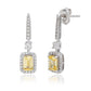Suzy Levian Sterling Silver Emerald Cut Yellow CZ & White CZ Halo Drop Earrings