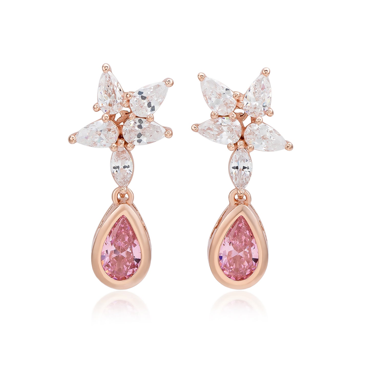 Suzy Levian Sterling Silver Pink Pear Shape & White Cubic Zirconia Drop Earrings