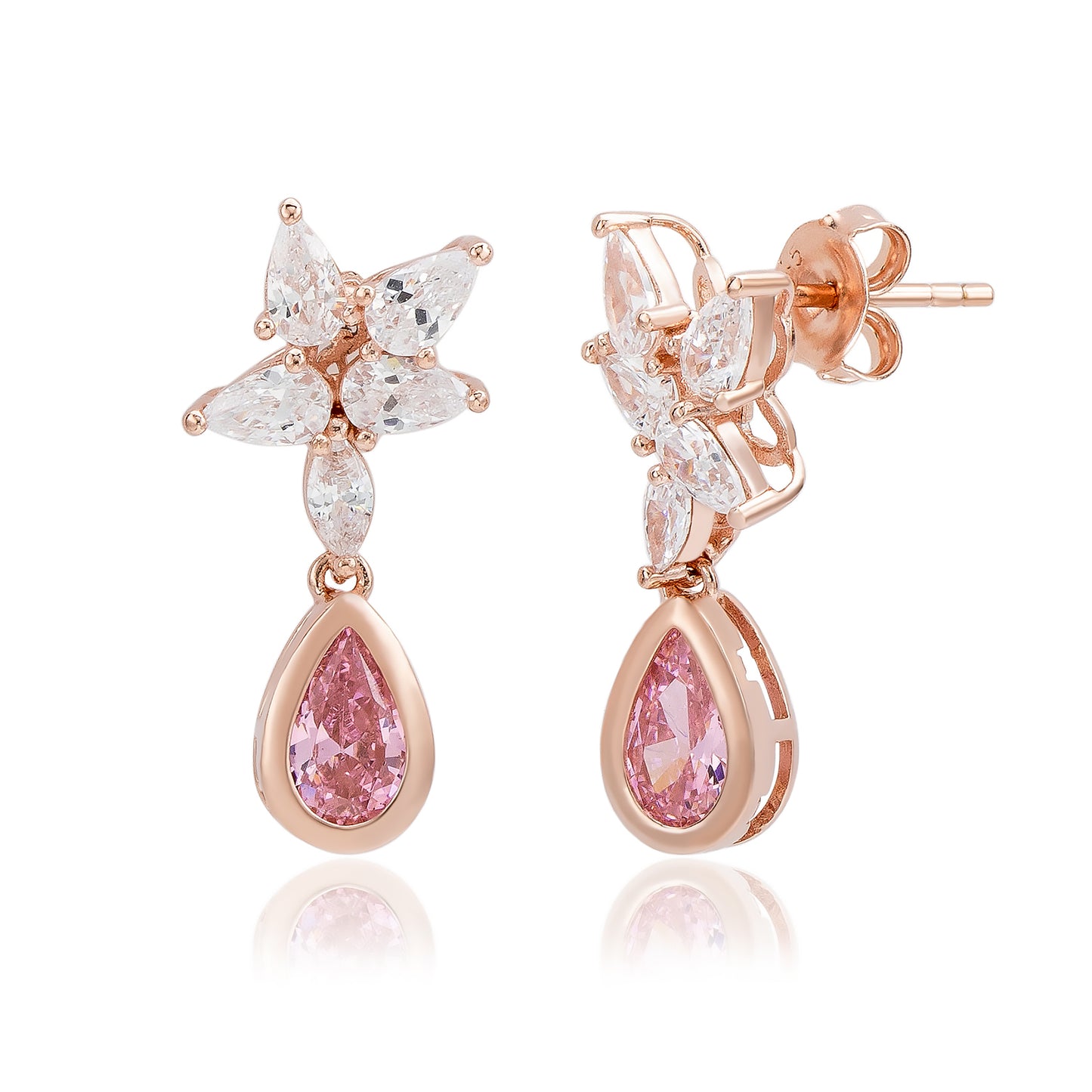 Suzy Levian Sterling Silver Pink Pear Shape & White Cubic Zirconia Drop Earrings