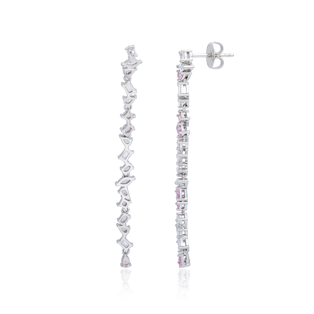 Suzy Levian Sterling Silver Pink & White Cubic Zirconia Cluster Long Dangle Earrings