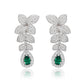 Suzy Levian Sterling Silver Green and White Cubic Zirconia Pear Shapes Flower Drop Earrings