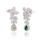 Suzy Levian Sterling Silver Green and White Cubic Zirconia Pear Shapes Flower Drop Earrings