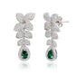 Suzy Levian Sterling Silver Green and White Cubic Zirconia Pear Shapes Flower Drop Earrings