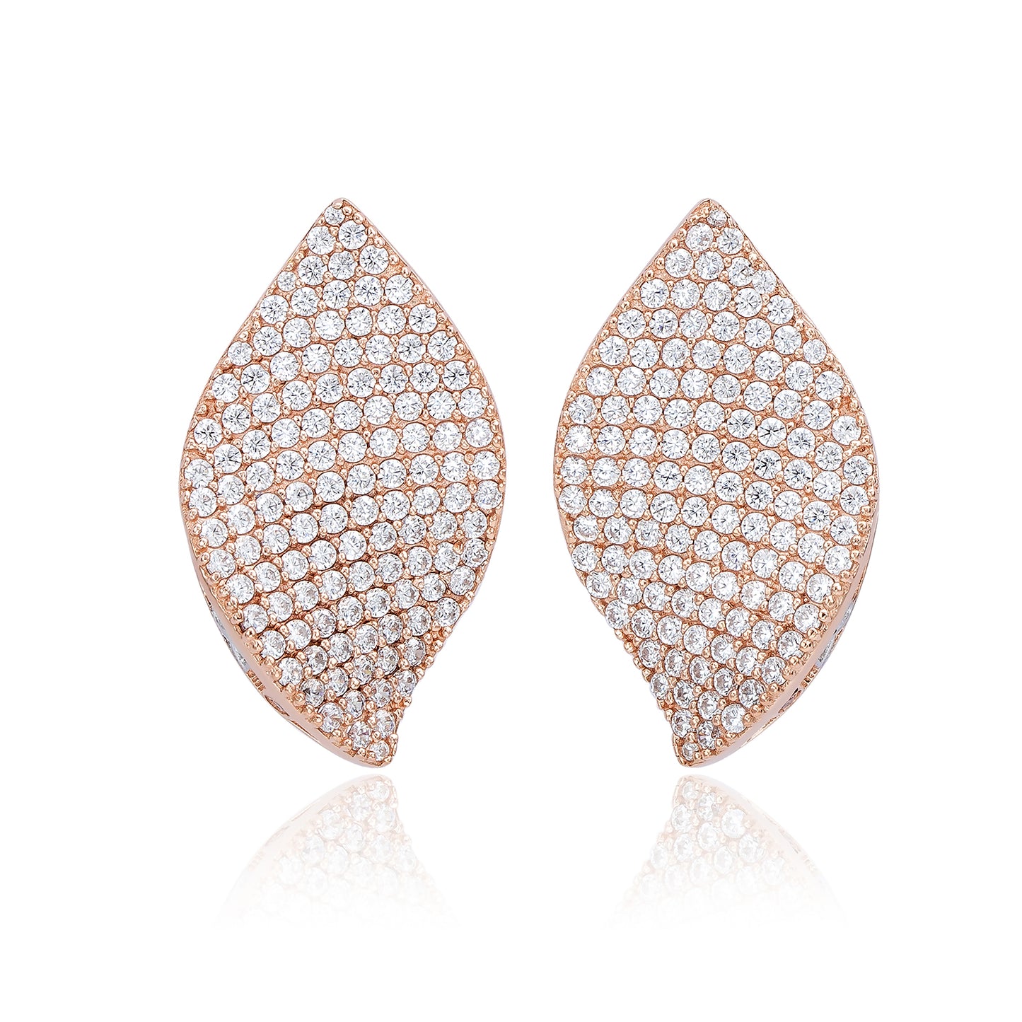 Suzy Levian Rose Sterling Silver White Cubic Zirconia Pave Petal Earrings