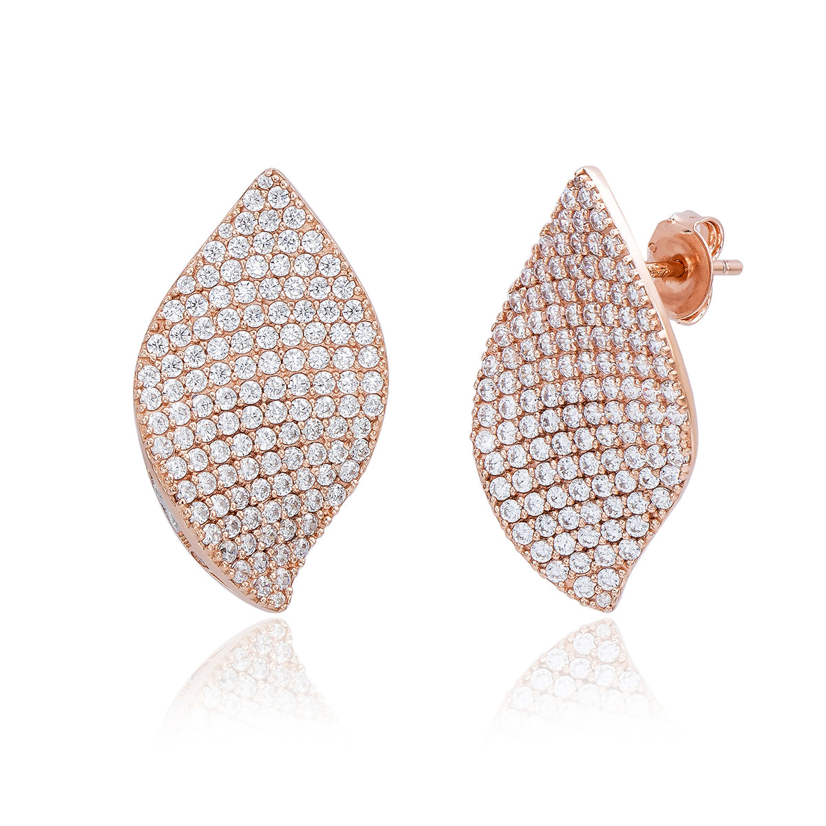 Suzy Levian Rose Sterling Silver White Cubic Zirconia Pave Petal Earrings
