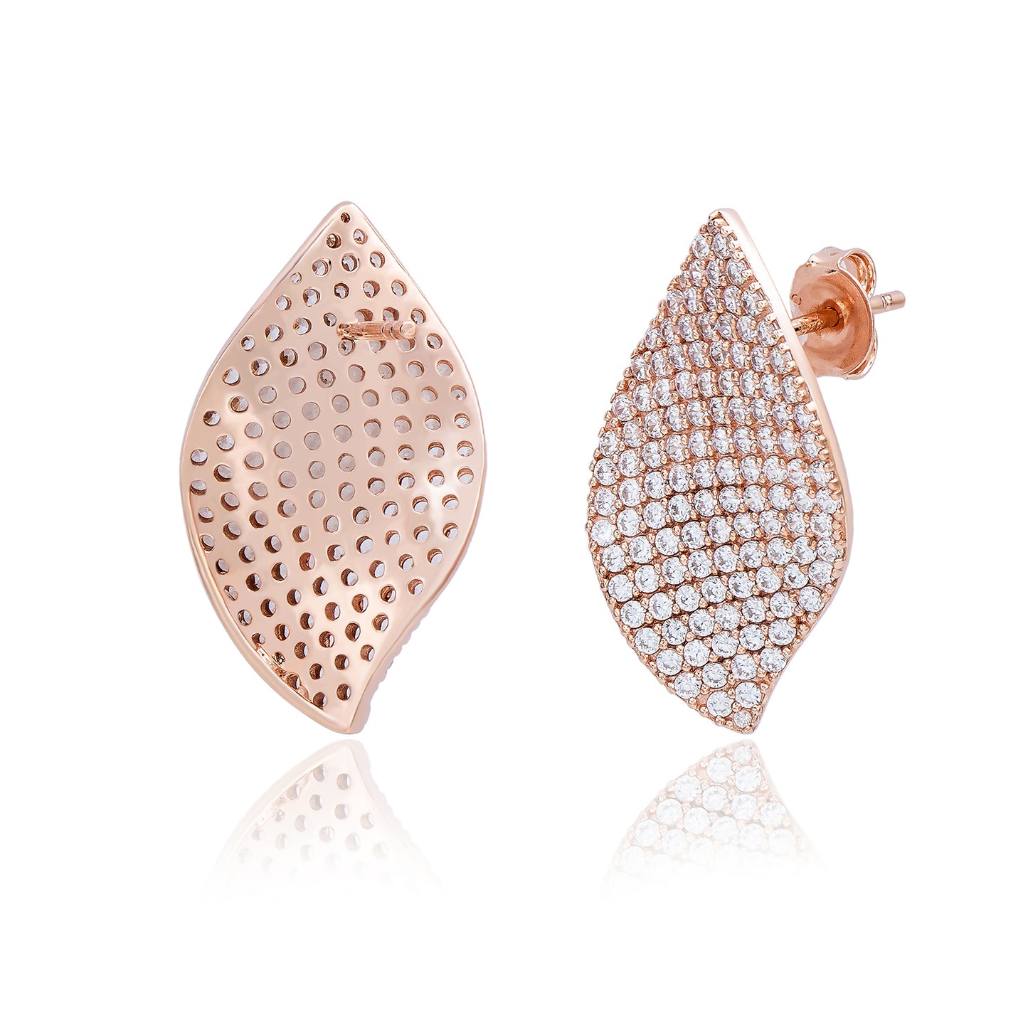 Suzy Levian Rose Sterling Silver White Cubic Zirconia Pave Petal Earrings