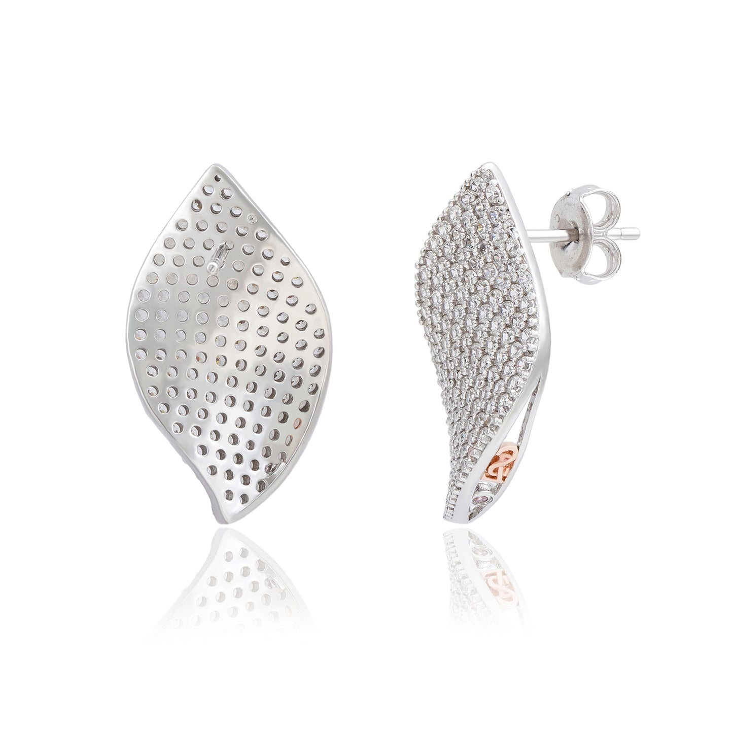 Suzy Levian White Sterling Silver White Cubic Zirconia Pave Petal Earrings
