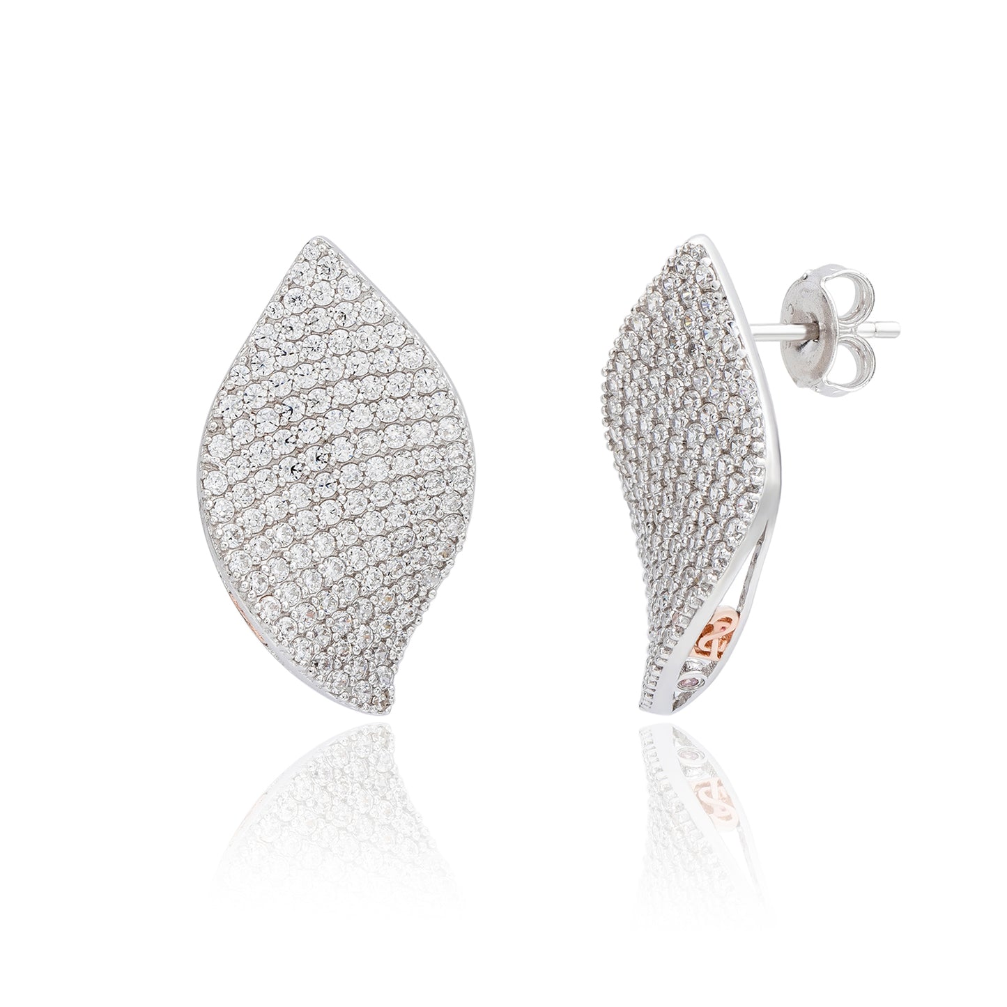Suzy Levian White Sterling Silver White Cubic Zirconia Pave Petal Earrings