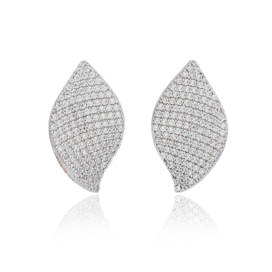 Suzy Levian White Sterling Silver White Cubic Zirconia Pave Petal Earrings
