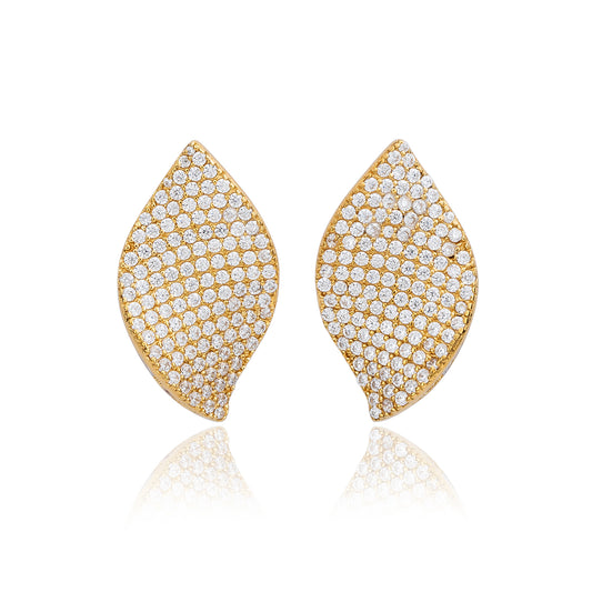 Suzy Levian Yellow Sterling Silver White Cubic Zirconia Pave Petal Earrings