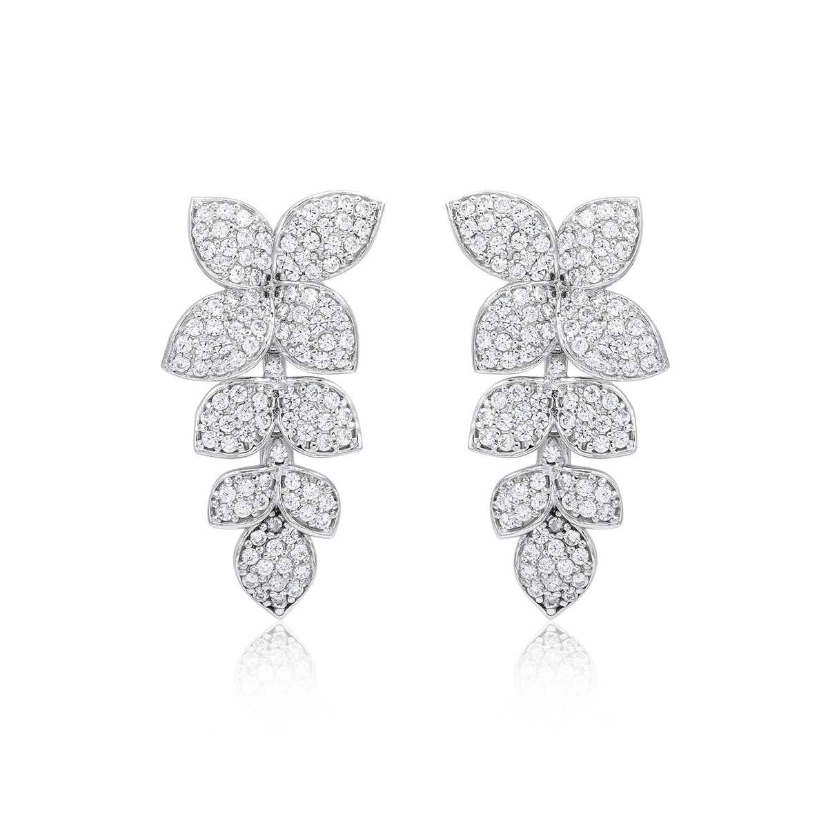 Suzy Levian Sterling Silver Cubic Zirconia Pave Floral Drop Dangle Earrings