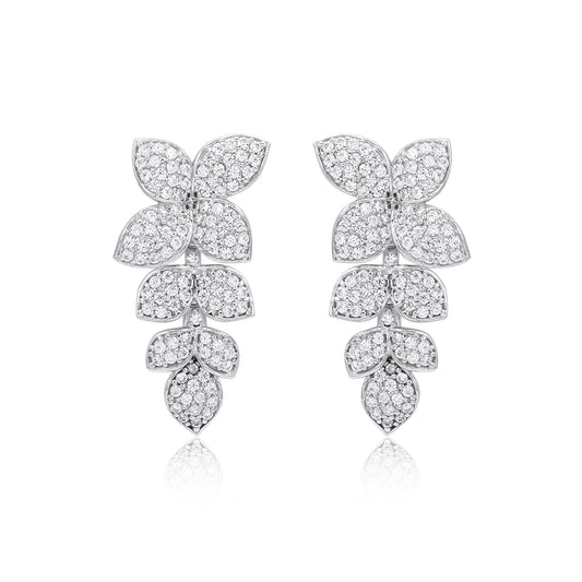 Suzy Levian Sterling Silver Cubic Zirconia Pave Floral Drop Dangle Earrings