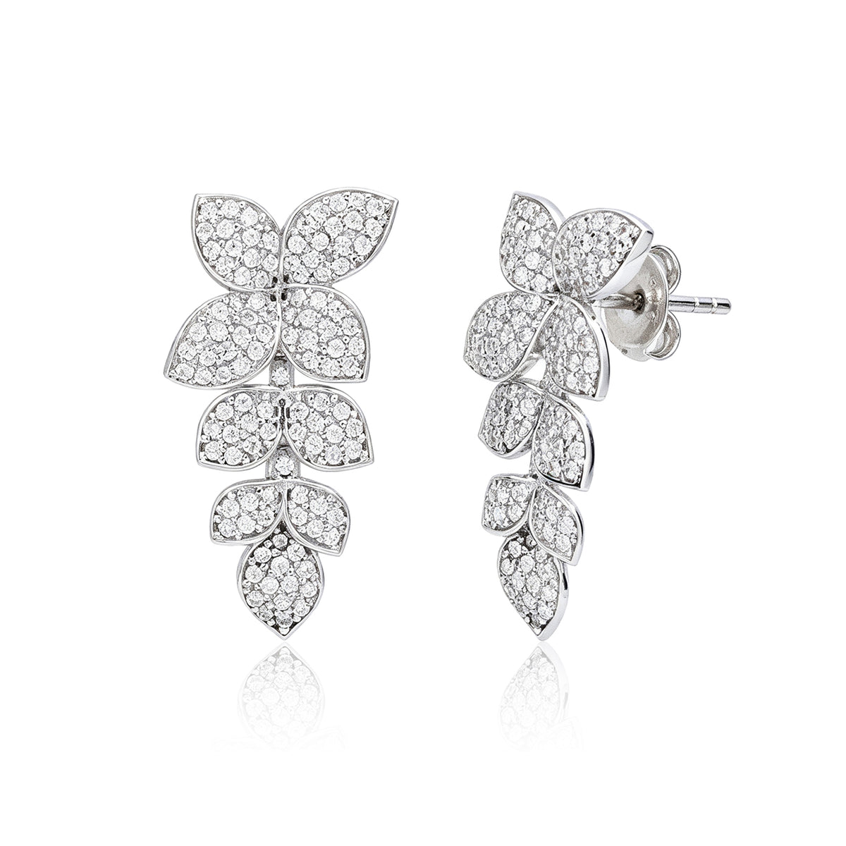Suzy Levian Sterling Silver Cubic Zirconia Pave Floral Drop Dangle Earrings